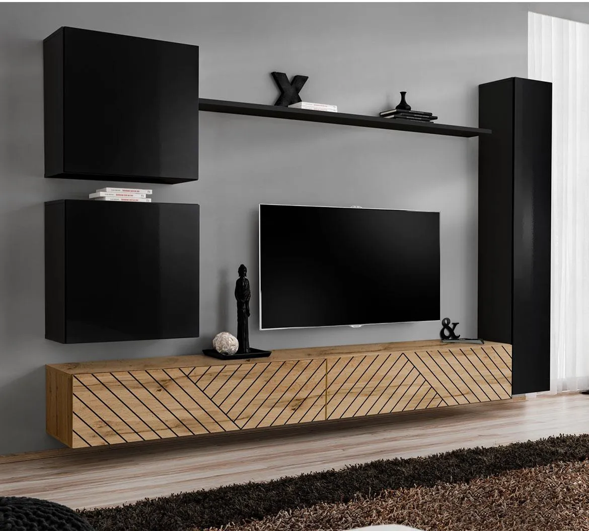 Switch VIII Line regal 280x40x180 cm crna/hrast wotan