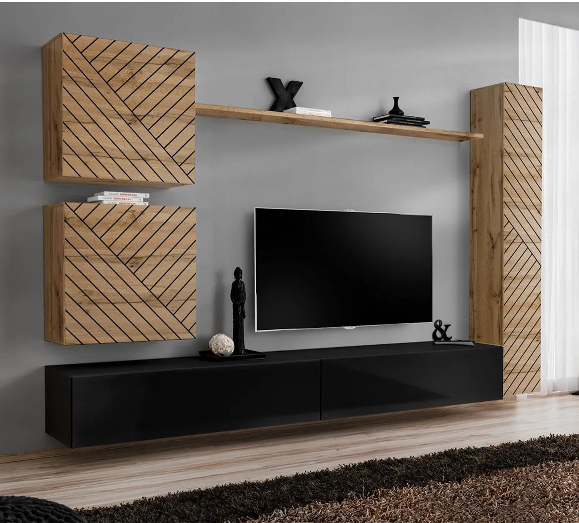 Switch VIII Line regal 280x40x180 cm hrast wotan/crni