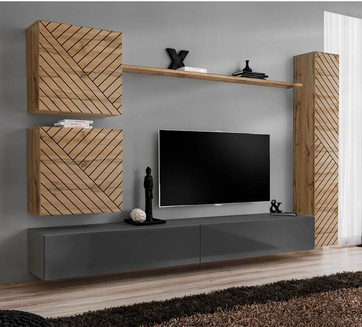 Switch VIII Line regal 280x40x180 cm hrast wotan/sivi