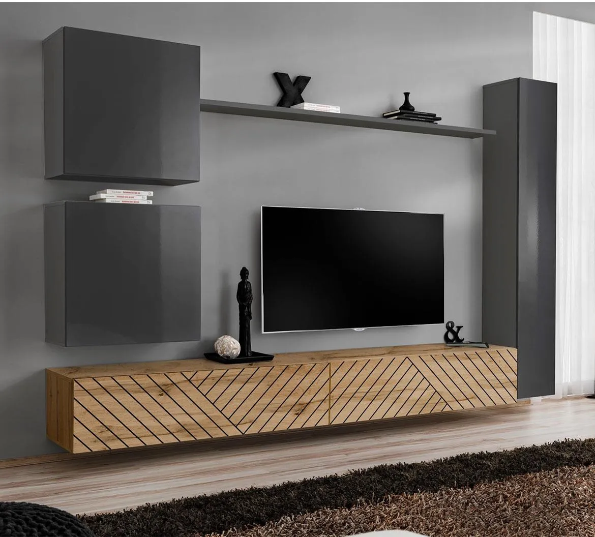 Switch VIII Line regal  280x40x180 cm sivi/hrast wotan