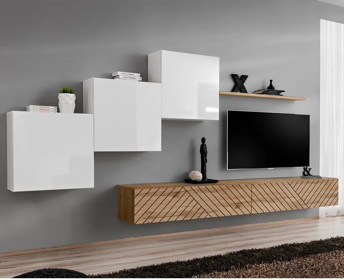 Switch X Line regal 330x40x150 cm beli/hrast wotan