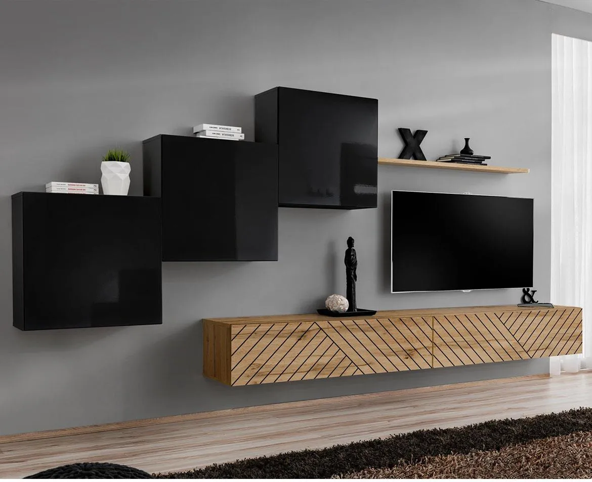 Switch X Line regal 330x40x150 cm crni/hrast wotan