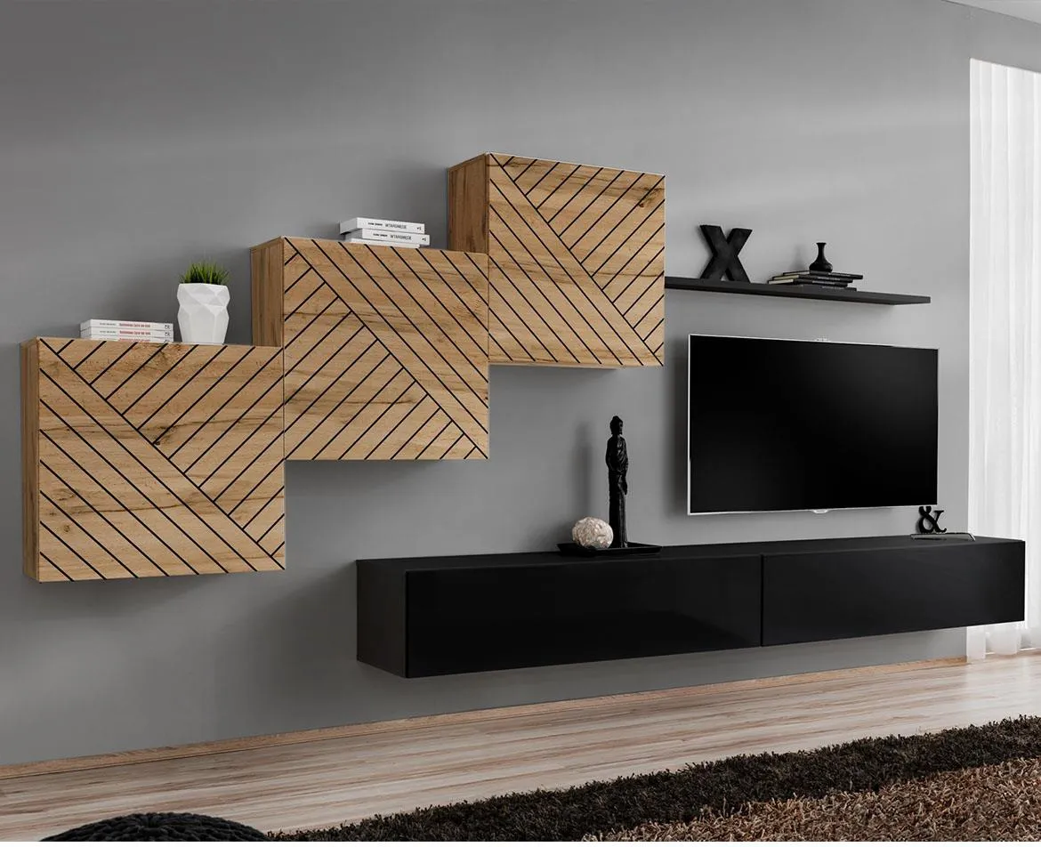 Switch X Line regal 330x40x150 cm hrast wotan/crni