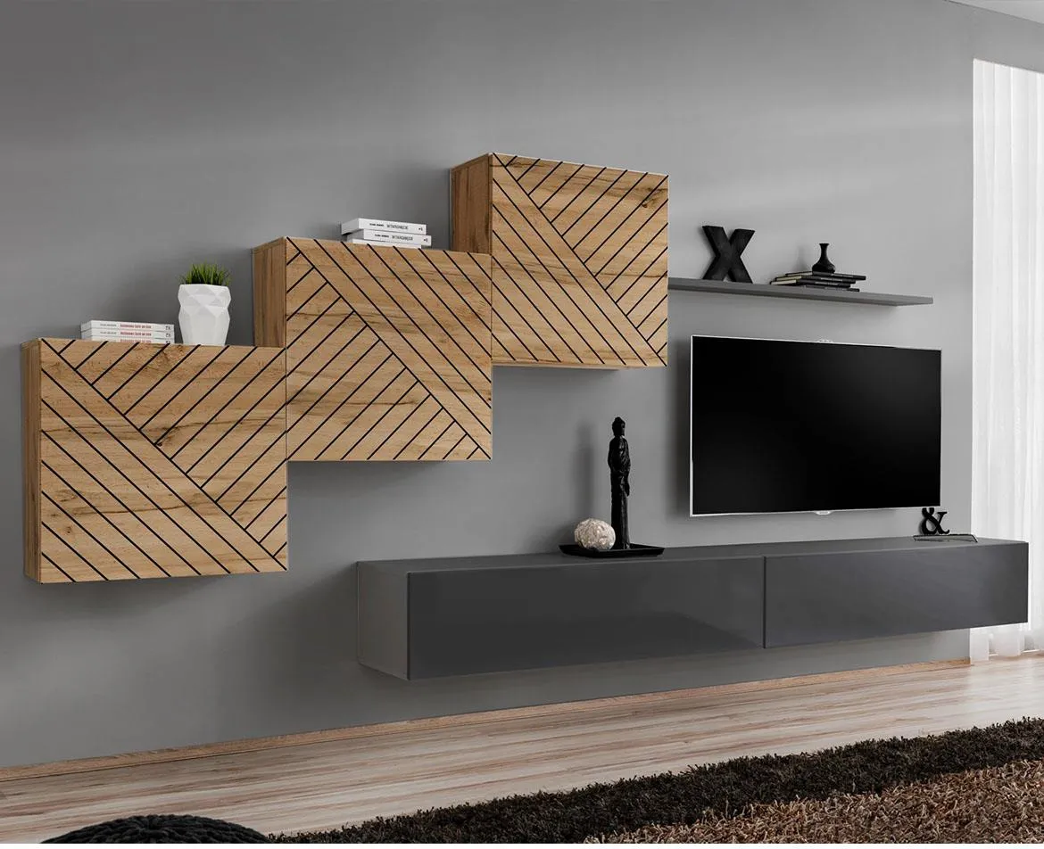 Switch X Line regal 330x40x150 cm hrast wotan/sivi