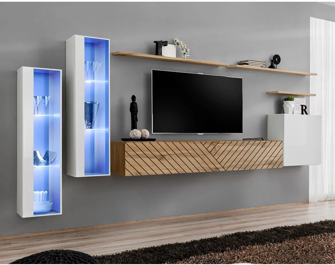 Switch XI Line regal 330x40x160 cm bela/hrast wotan