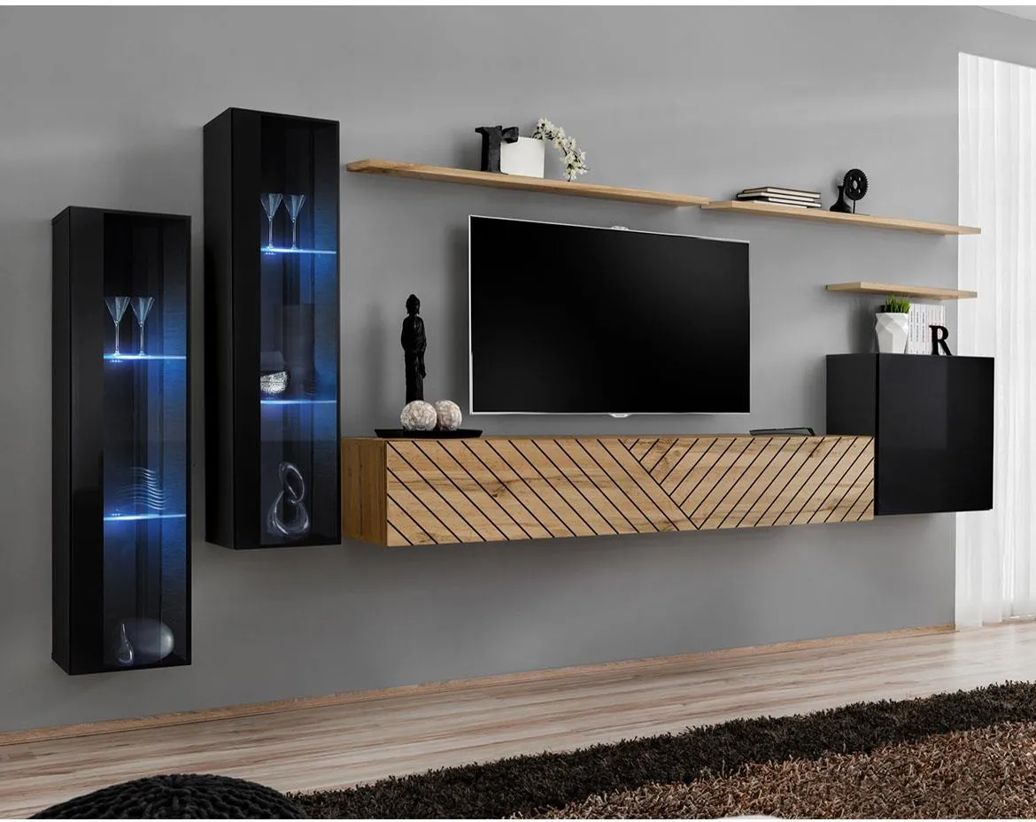 Switch XI Line regal 330x40x160 cm crni/hrast wotan