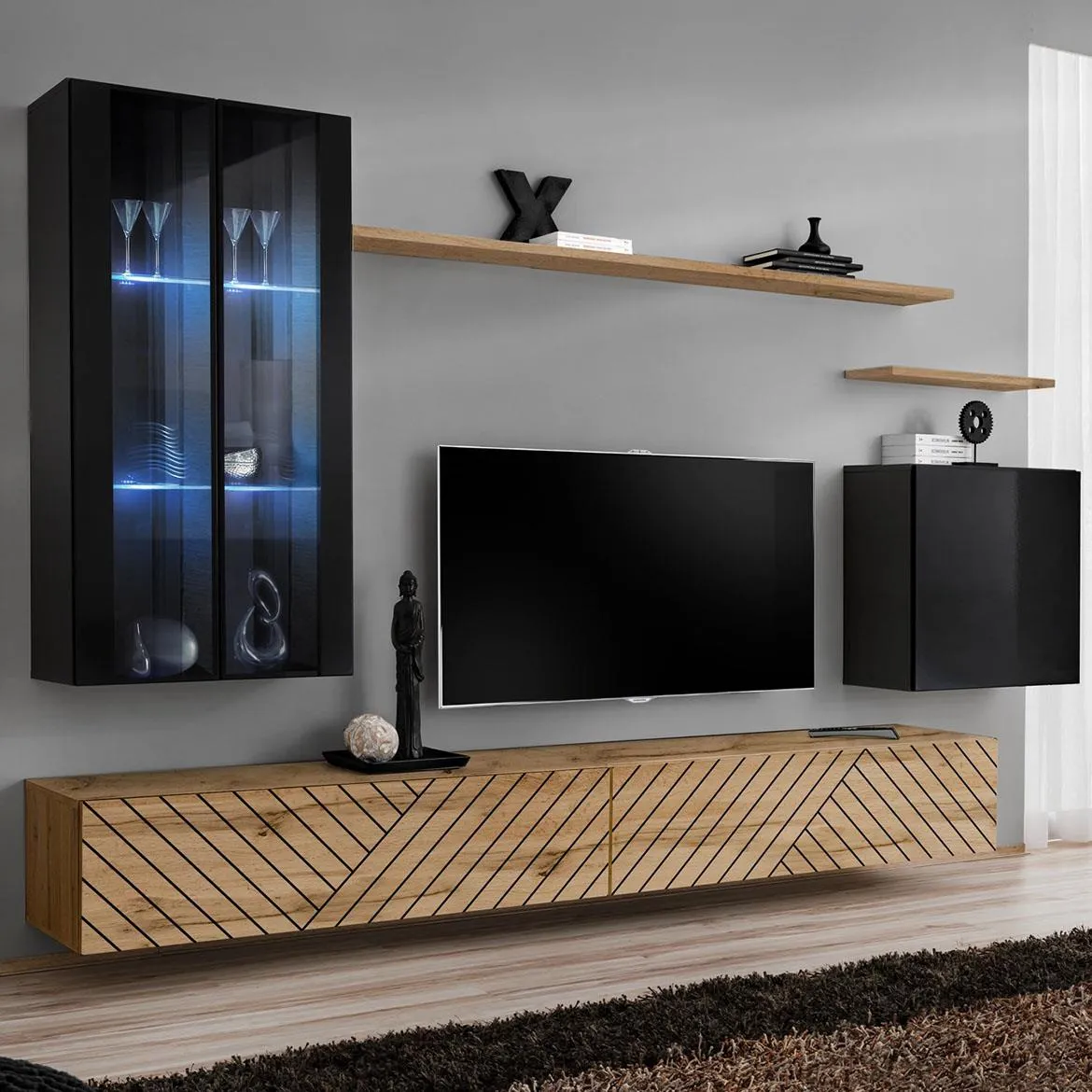 Switch XII Line regal 270x40x160 cm crni/hrast wotan