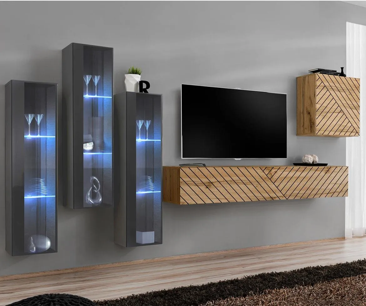 Switch XIII Line regal 330x40x160 cm sivi/hrast wot