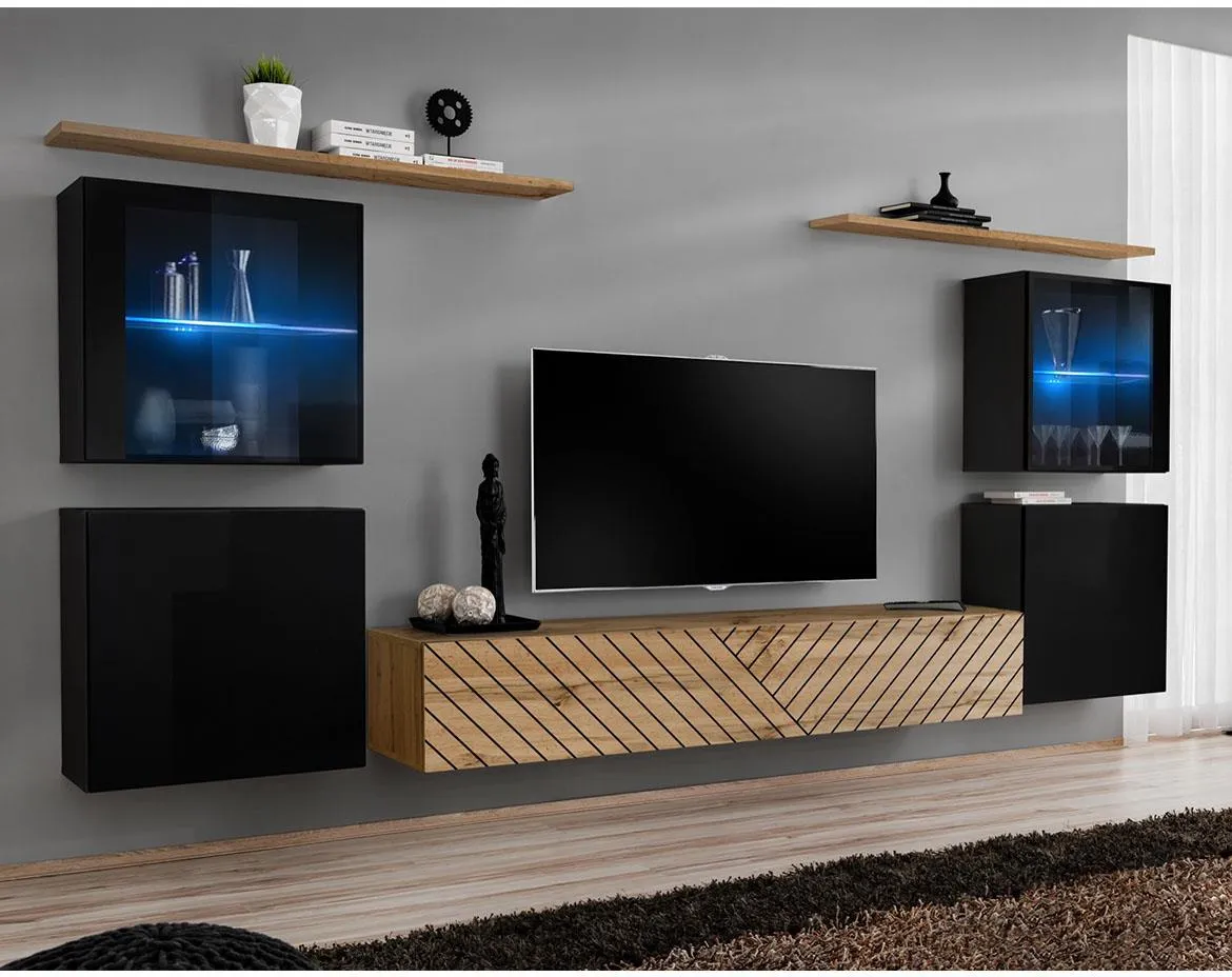 Switch XIV Line regal 320x40x160 cm crni/hrast wotan