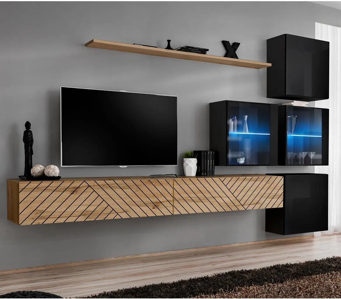 Switch XIX Line regal 310x40x200 cm hrast wotan/crni