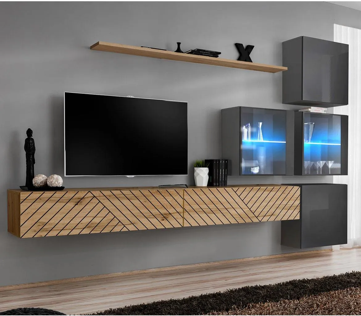 Switch XIX Line regal 310x40x200 cm hrast wotan/sivi