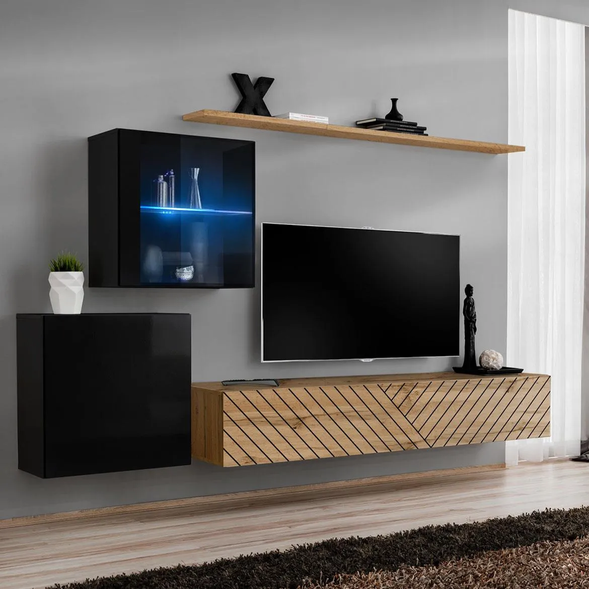 Switch XV Line regal 260x40x150 cm crni/hrast wotan