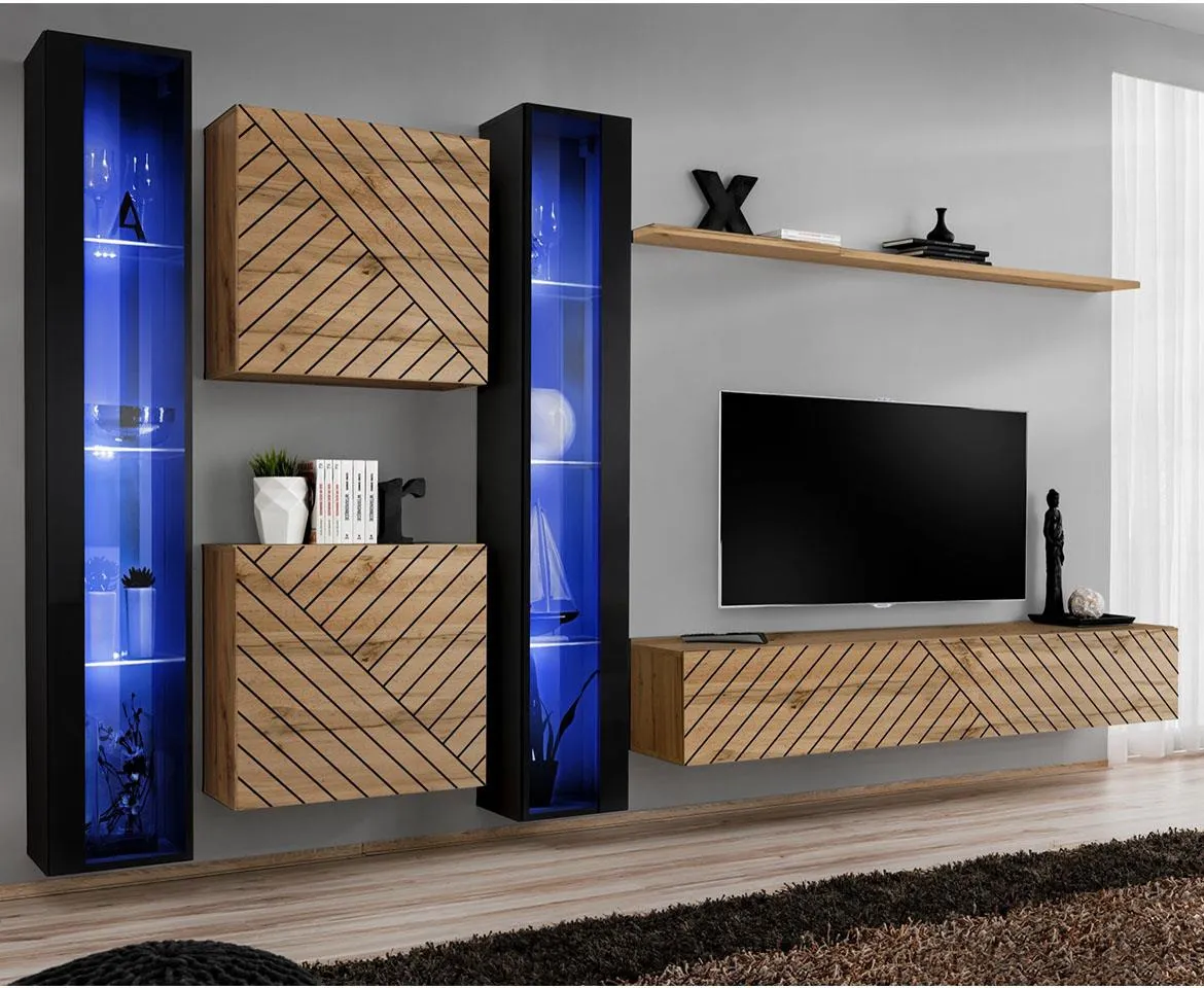 Switch XVI Line regal 330x40x180 cm crni/hrast wotan
