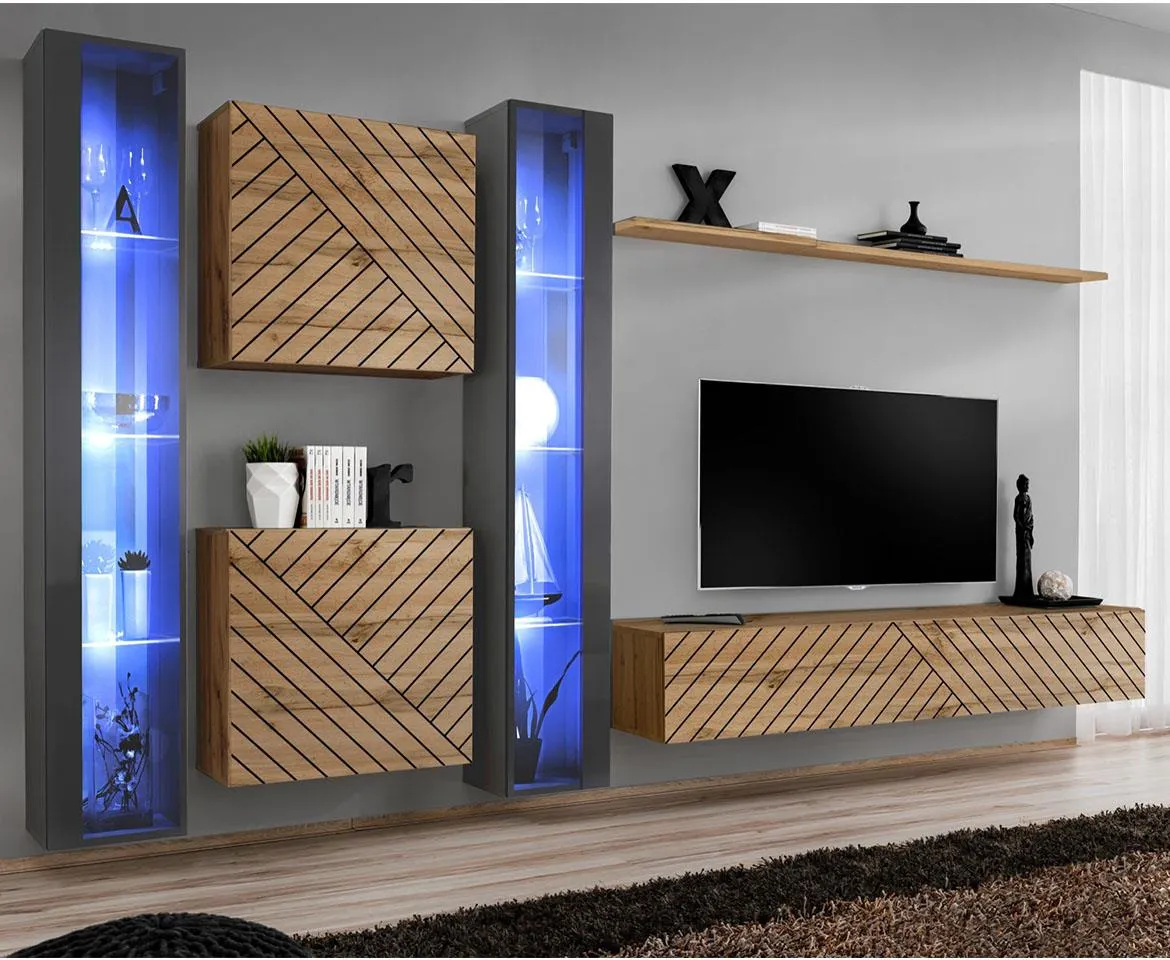 Switch XVI Line regal 330x40x180 cm sivi/hrast wotan