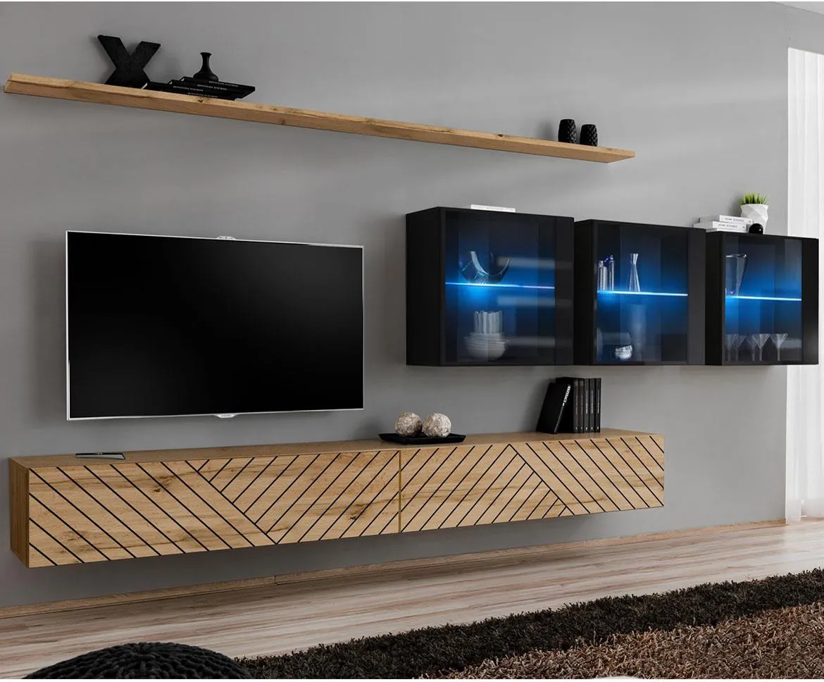 Switch XVII Line regal 340x40x150 cm hrast wotan/crni