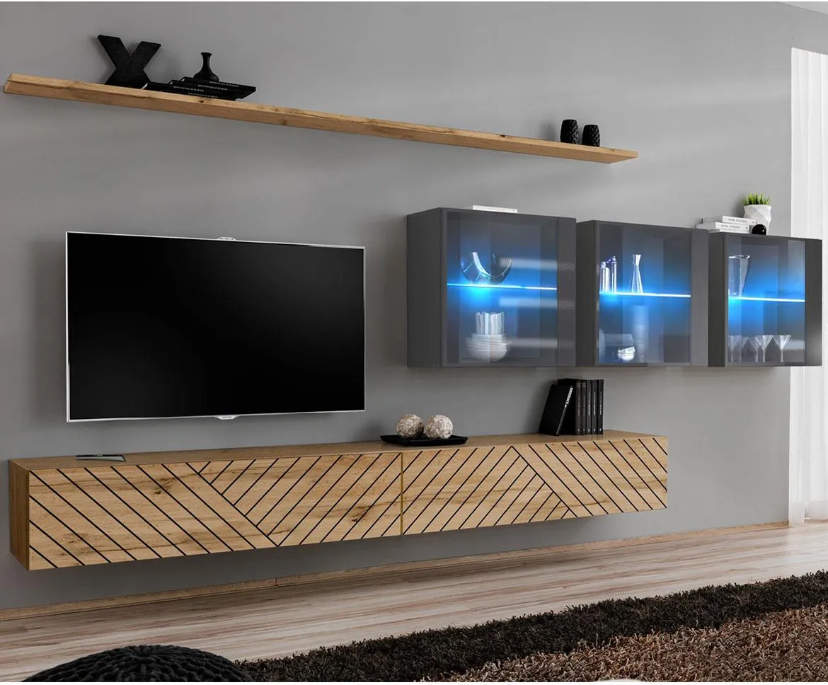 Switch XVII Line regal 340x40x150 cm hrast wotan/sivi