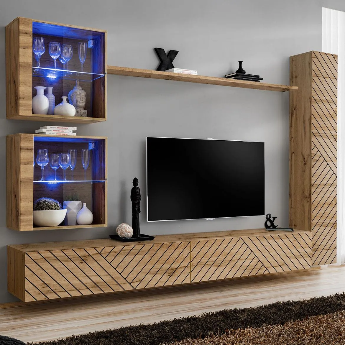 Switch XVIII Line regal 280x40x180 cm hrast wotan/sivi