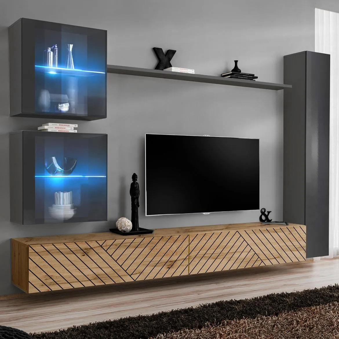 Switch XVIII Line regal  280x40x180 cm sivi/hrast wotan