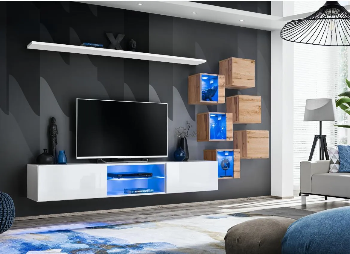 Switch Xxi regal 240x40x160 cm bela visoki sjaj/natur (wotan hrast)