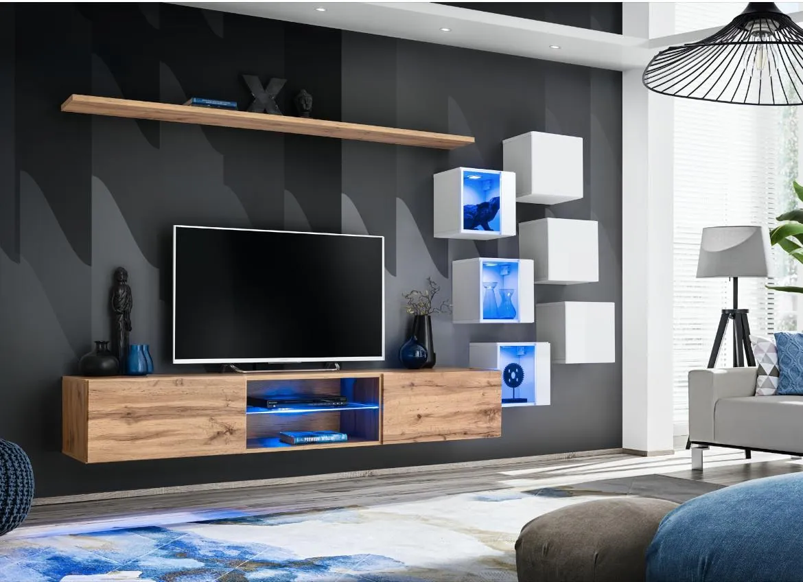 Switch Xxi regal 240x40x160 cm natur (wotan hrast)/bela visoki sjaj