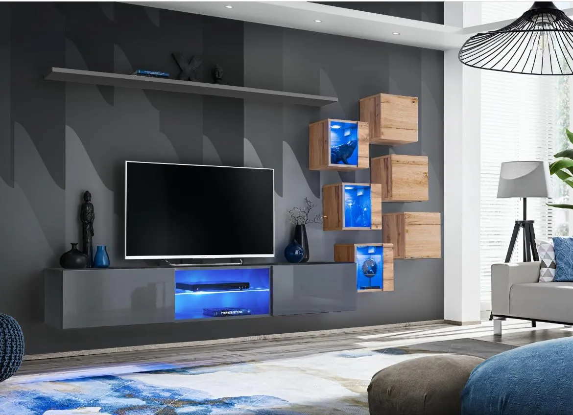 Switch Xxi regal 240x40x160 cm siva visoki sjaj/natur (wotan hrast)