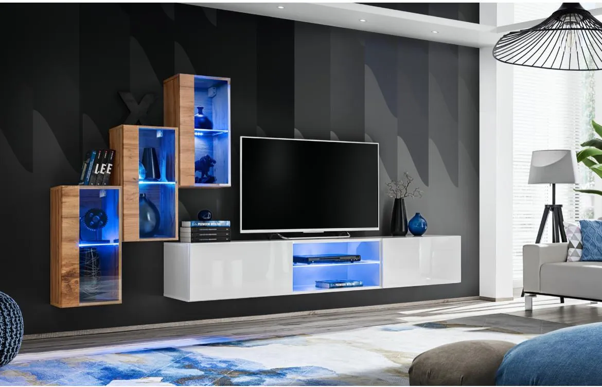 Switch  XXII regal 240x40x160 cm bela visoki sjaj/natur (wotan hrast)