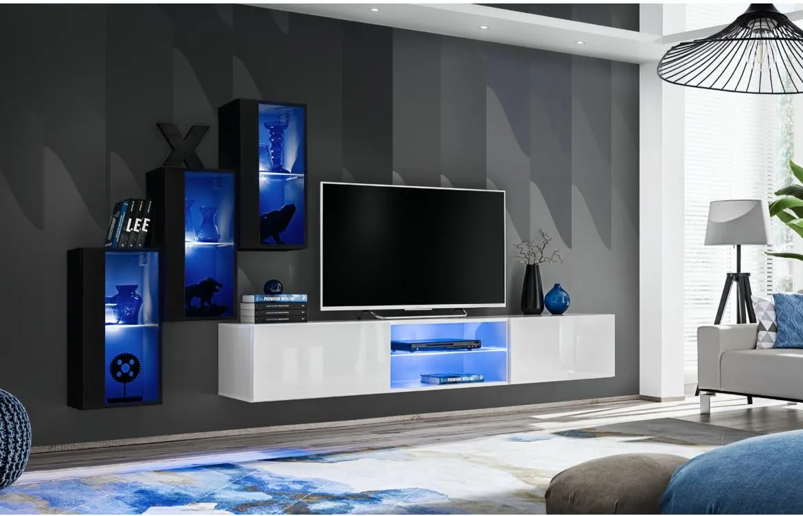 Switch  XXII regal 240x40x160 cm bela/crna visoki sjaj