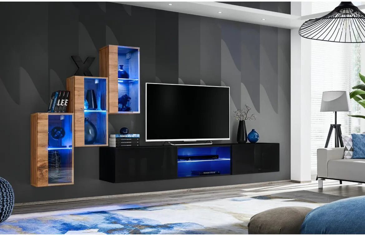 Switch  XXII regal 240x40x160 cm crna visoki sjaj/natur (wotan hrast)