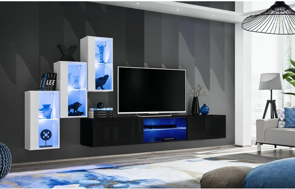Switch  XXII regal 240x40x160 cm crna/bela visoki sjaj