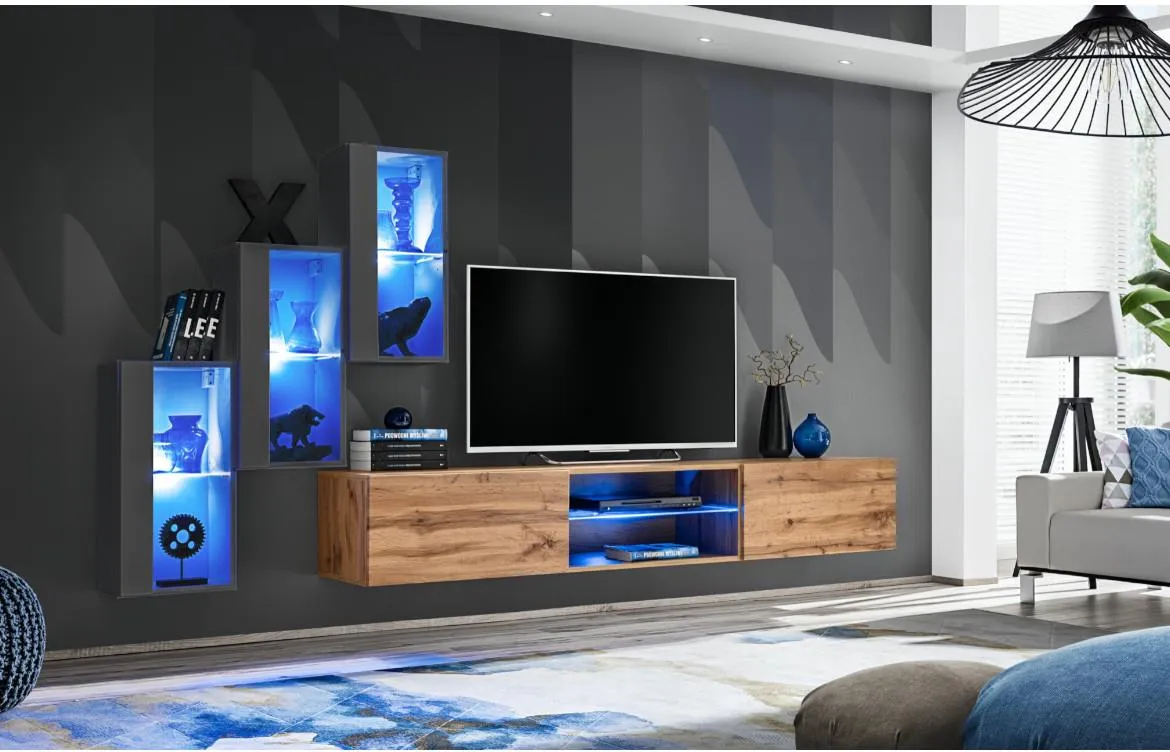 Switch  XXII regal 240x40x160 cm natur (wotan hrast)/crna visoki sjaj
