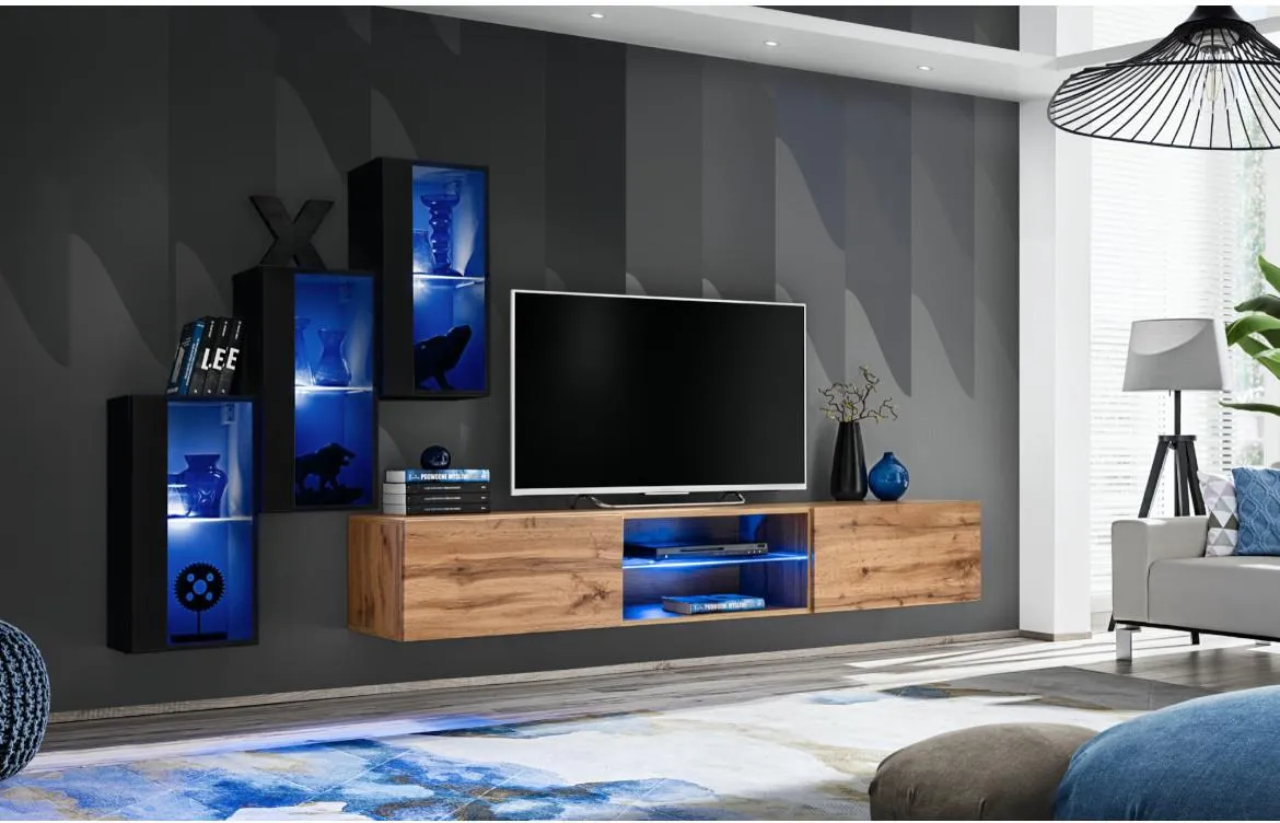 Switch  XXII regal 240x40x160 cm natur (wotan hrast)/crna visoki sjaj