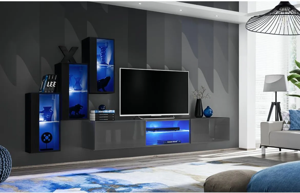 Switch  XXII regal 240x40x160 cm siva/crna visoki sjaj