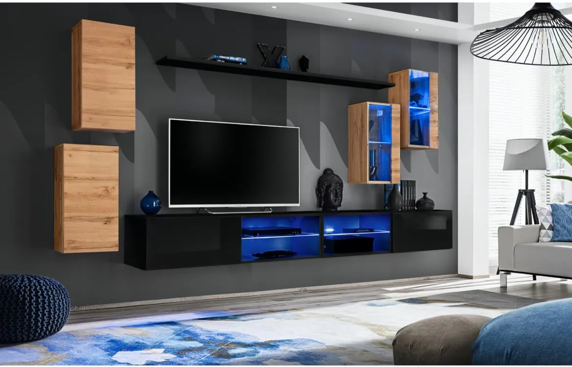 Switch Xxv regal 270x40x160 cm crna visoki sjaj/natur (wotan hrast)