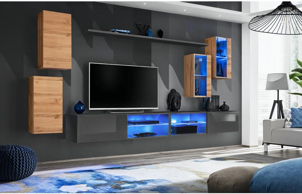 Switch Xxv regal 270x40x160 cm siva visoki sjaj/natur (wotan hrast)