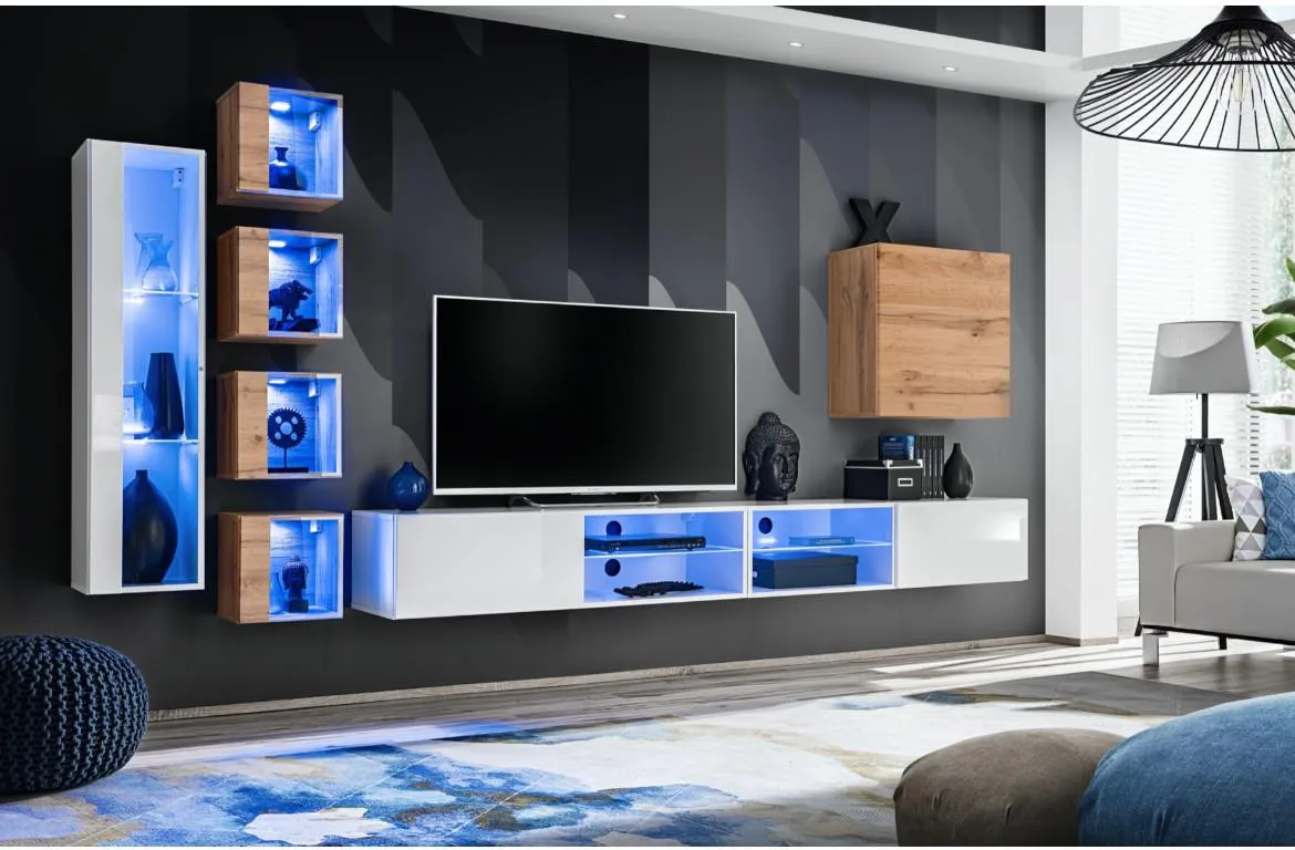 Switch Xxvi regal 320x40x150 cm belo visoki sjaj/natur(wotan hrast)