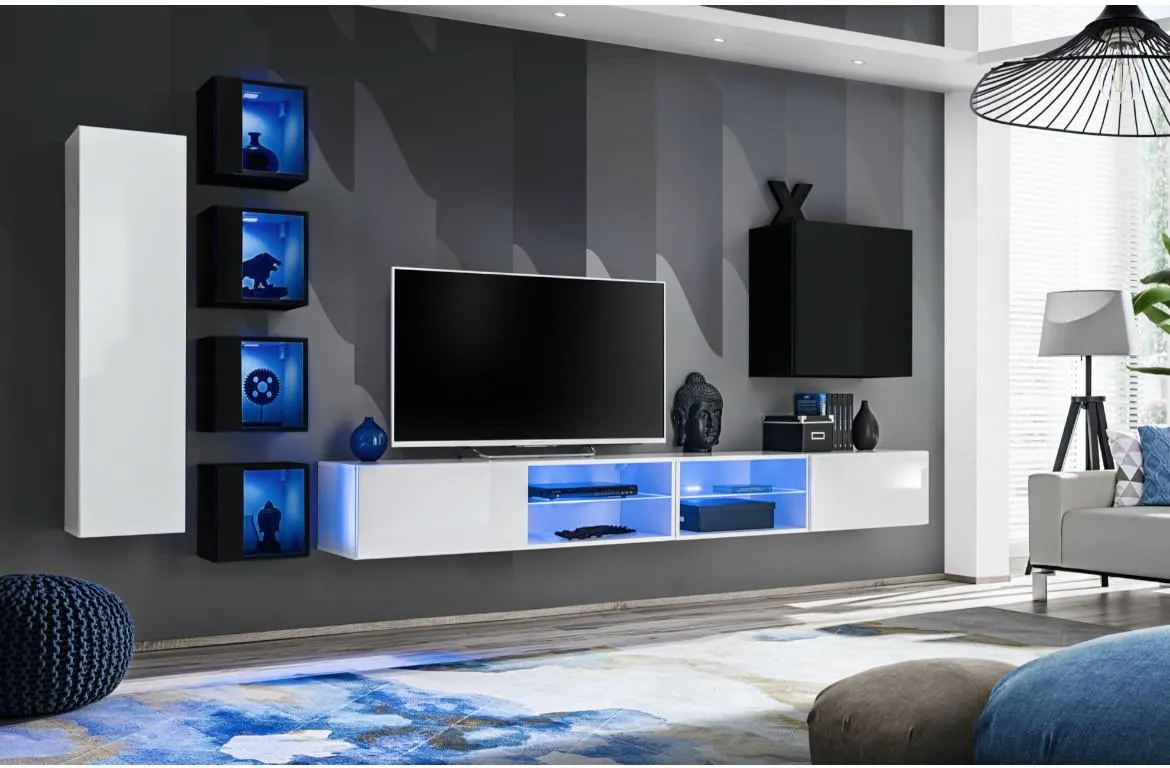 Switch Xxvi regal 320x40x150 cm belo/crni visoki sjaj