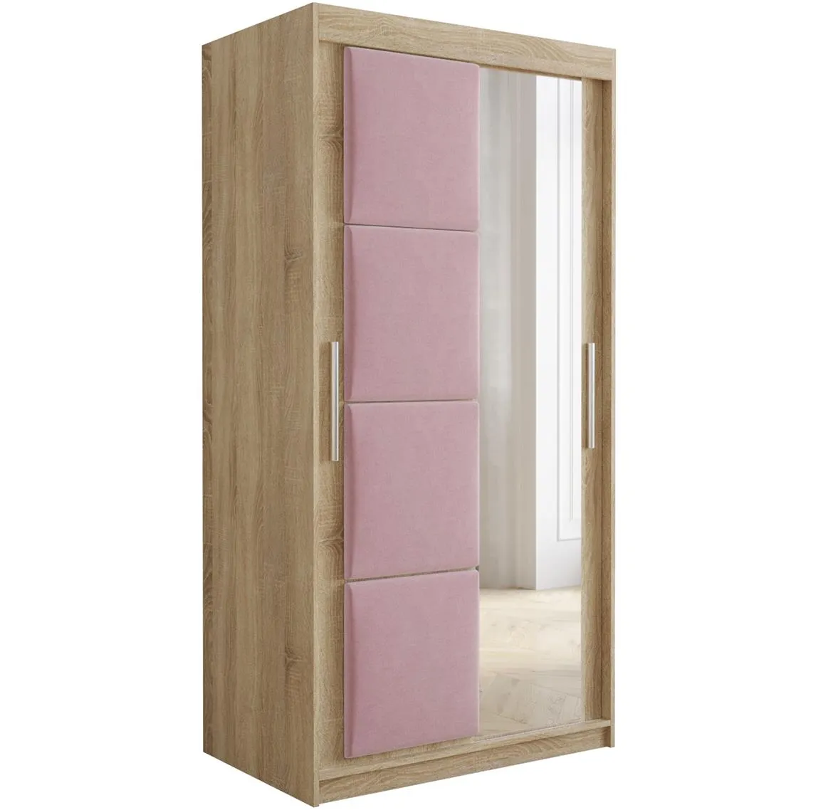 Tapi ormar 2 vrata/ogledalo 100x62x200  natur (sonoma hrast) / roze