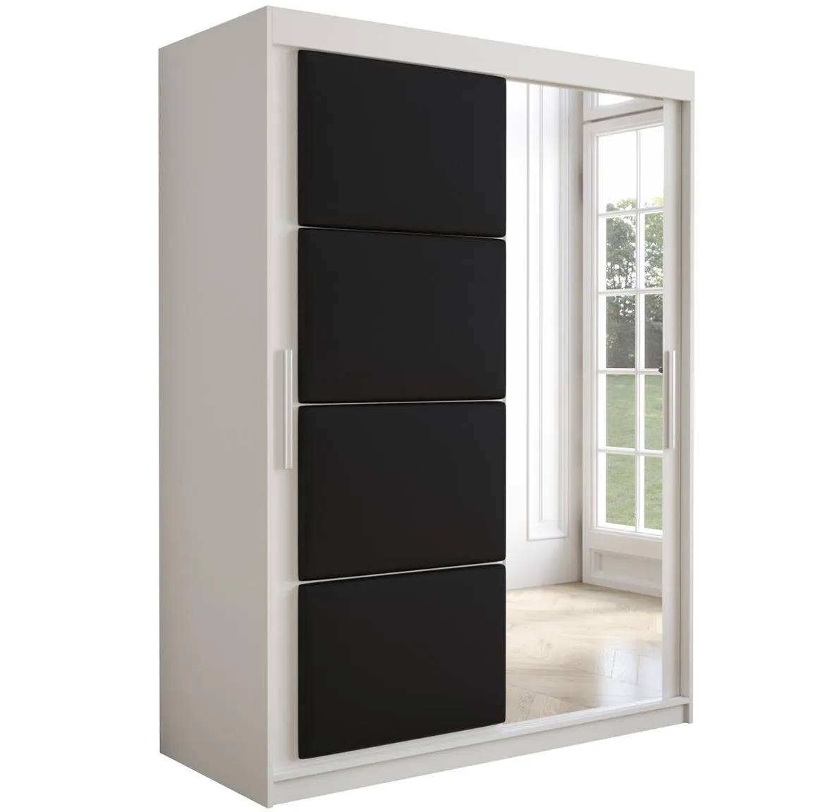 Tapi ormar 2 vrata/ogledalo 150x62x200 bela/crna