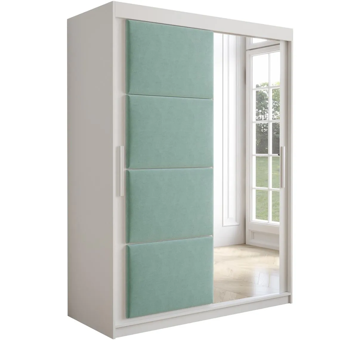 Tapi ormar 2 vrata/ogledalo 150x62x200 bela/pistachio