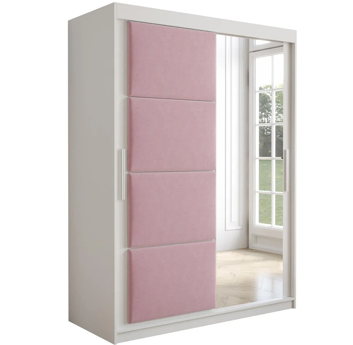 Tapi ormar 2 vrata/ogledalo 150x62x200 bela/roze