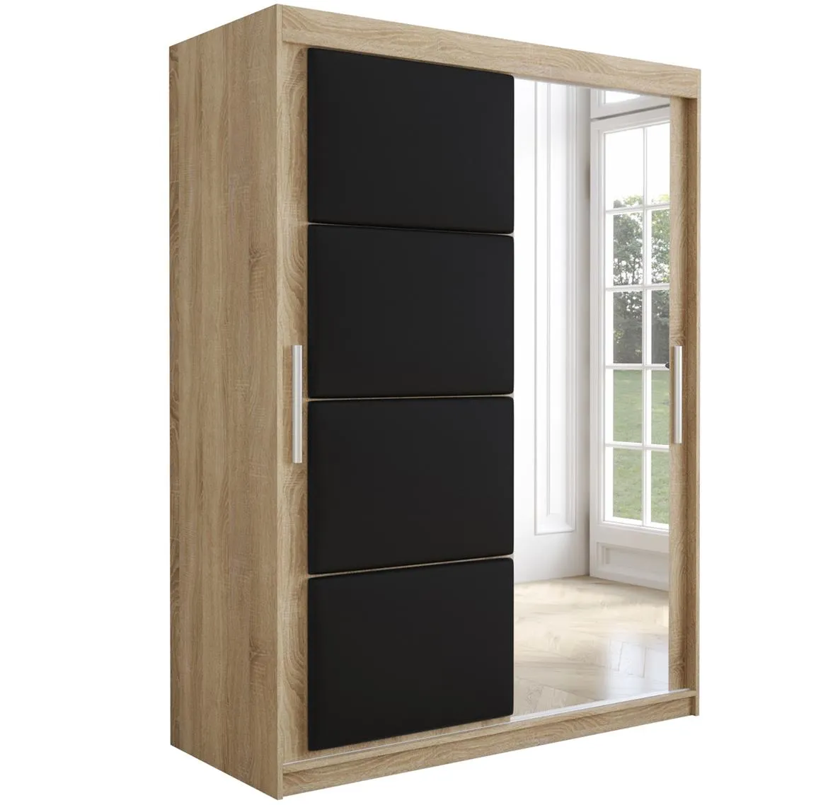Tapi ormar 2 vrata/ogledalo 150x62x200  natur (sonoma hrast) / crna