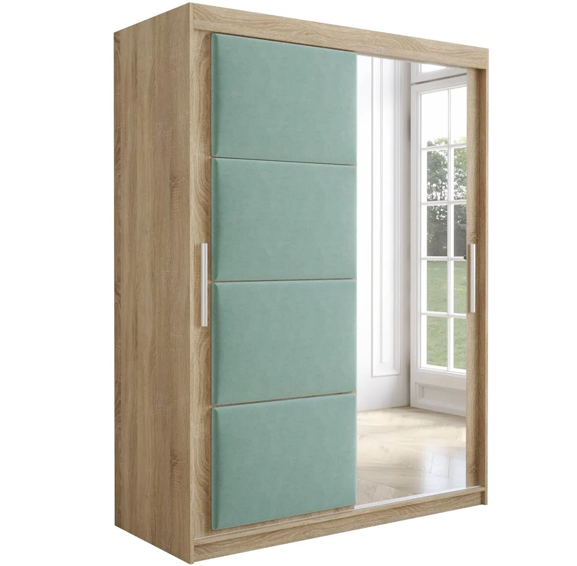 Tapi ormar 2 vrata/ogledalo 150x62x200  natur (sonoma hrast) / pistachio