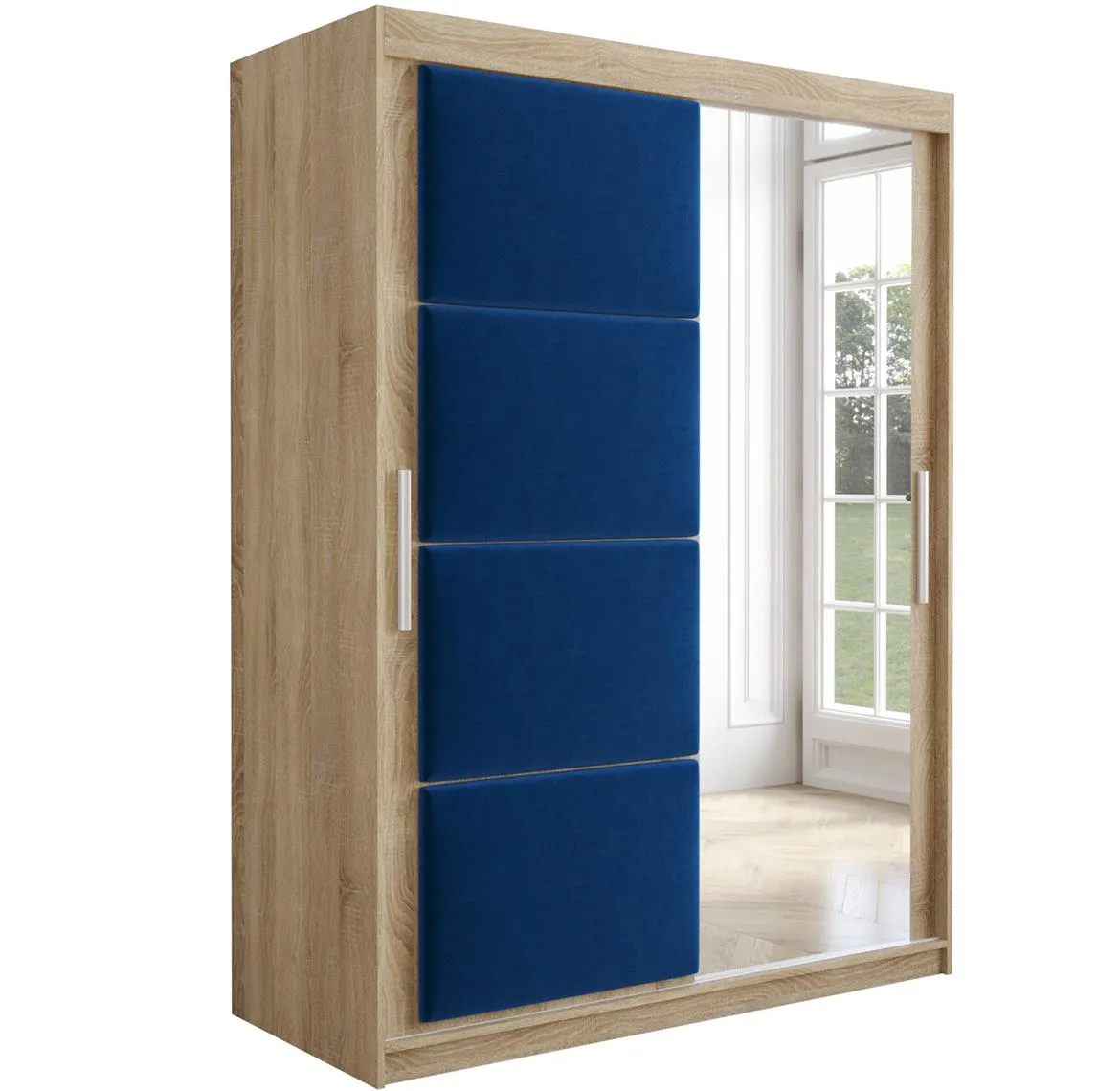 Tapi ormar 2 vrata/ogledalo 150x62x200  natur (sonoma hrast) / plava