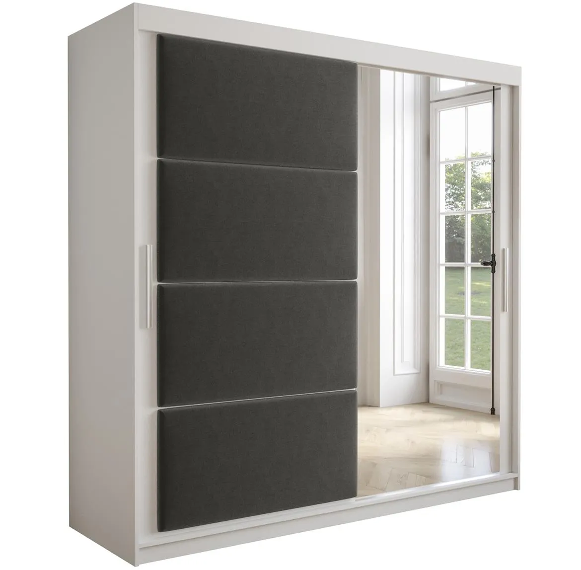 Tapi ormar 2 vrata/ogledalo 200x62x200 bela/grafit