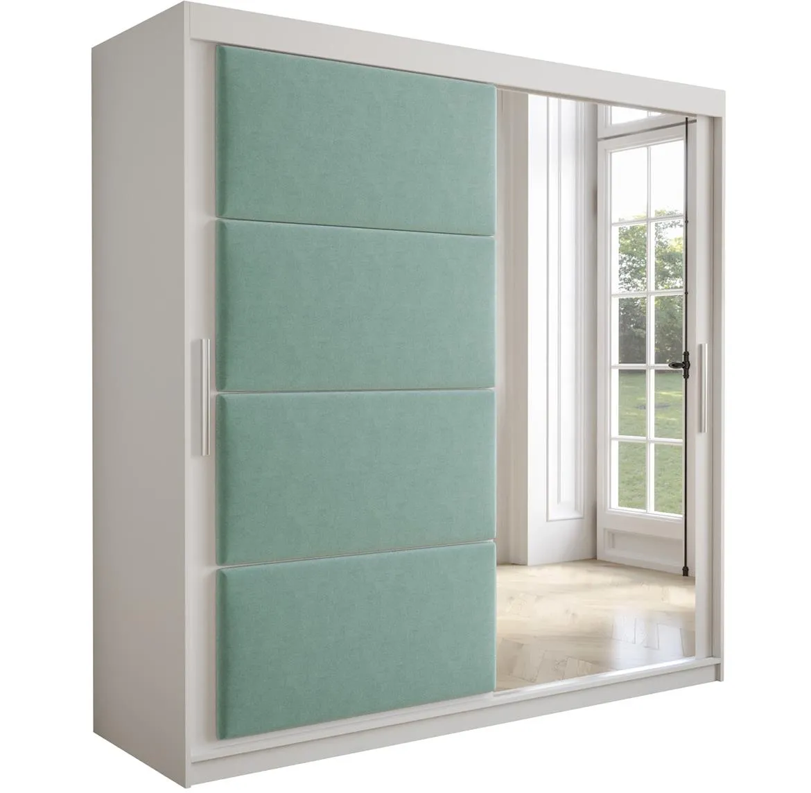 Tapi ormar 2 vrata/ogledalo 200x62x200 bela/pistachio