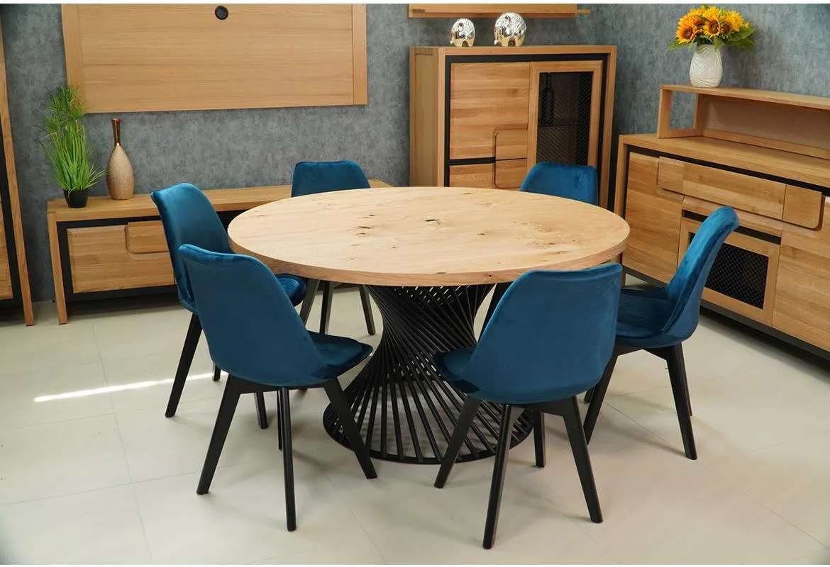Tokyo stol i stolice 1+6 st 140x140x75cm  natur/plava/crna