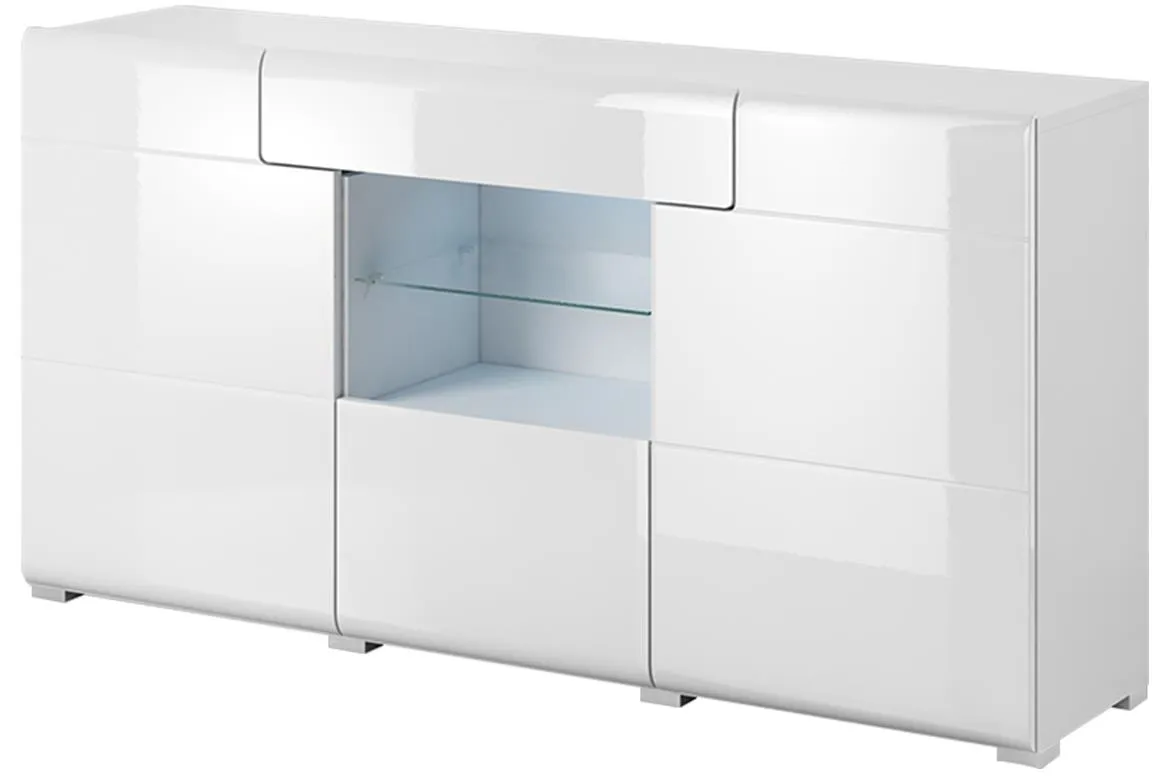 Toledo 26 komoda 3 vrata+1 fioka 159x39x82 cm bela visoki sjaj