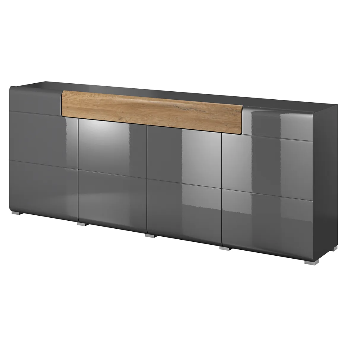 Toledo komoda 4 vrata + 1 fioka 208x39x83 cm tamno siva/natur