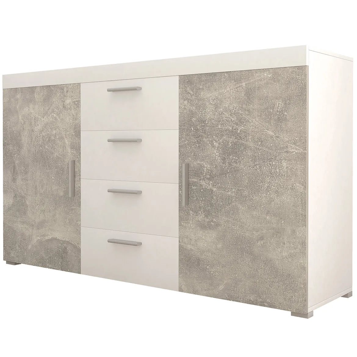 Tom komoda 2 vrata+4 fioke 150x38x85 bela/beton