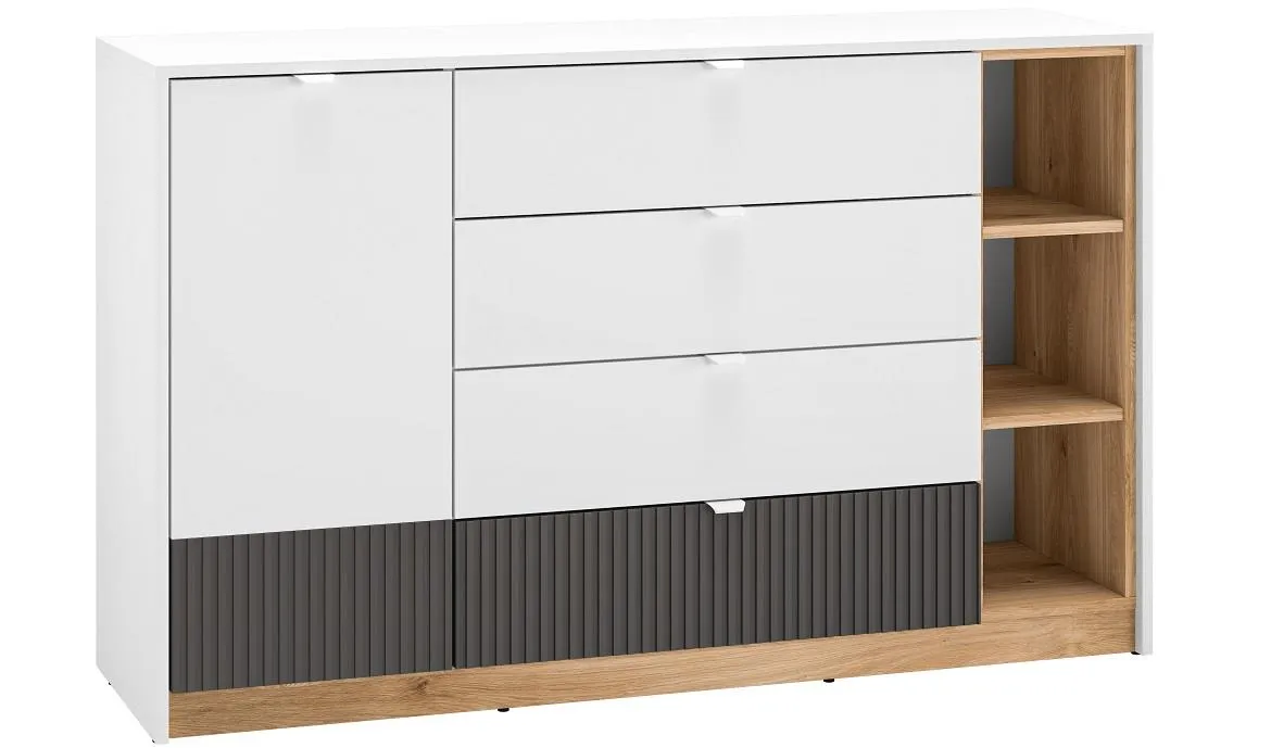 Torino 06 komoda 1 vrata+4 fioke 138x40x86 cm belo/siva